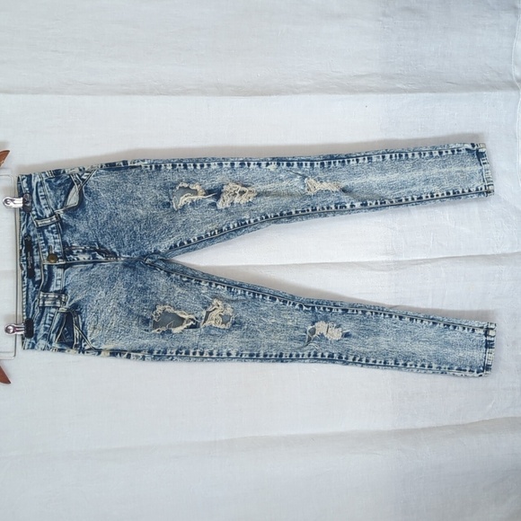 Boom Boom Jeans Light Blue Acid Wash Distressed Skinny Jeans Size 5 - Picture 1 of 7